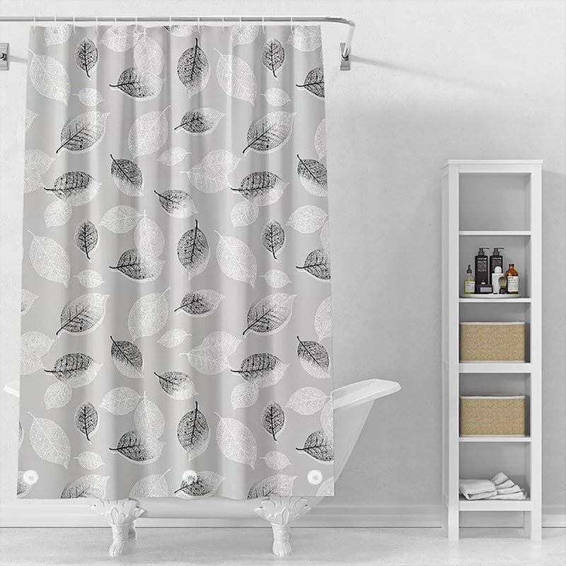 TIKABC Shower Curtain Liner, 4G PEVA Shower Liner, Plastic Waterproof Shower Curtains, with Grommet Holes and 3 Magnetic Weights(Black White Leaves) - Image 1
